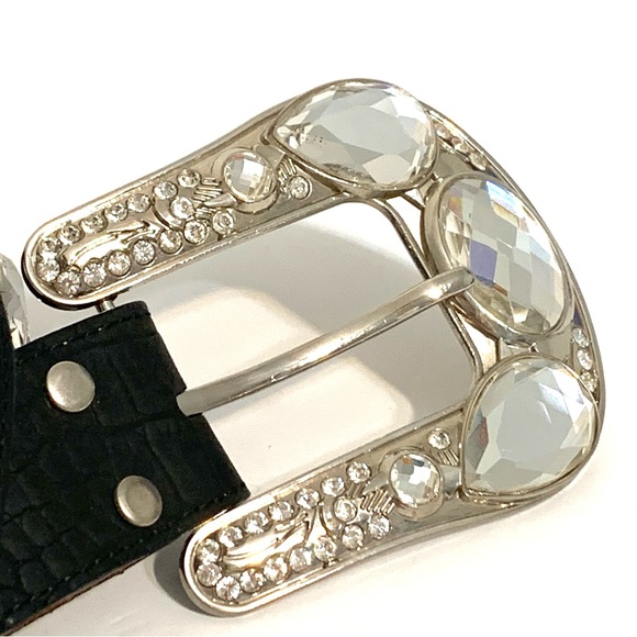 Nocona Black Leather Belt with Conchos and Rhinestones Western Belt Size 35 - Picture 4 of 15